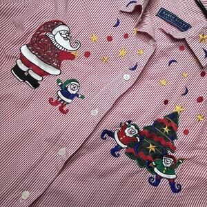 VTG Karen Scott Embroidered Santa Elves Christmas Button L/S Shirt Sz XL EUC